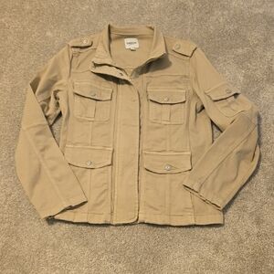Kensie Light Tan Military Field Jacket with Stand-Up Collar Womens Size Medium
